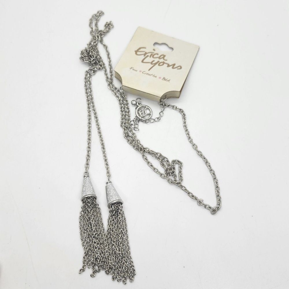 Nwt Erica Lyons Silver Tone Lariat Tassel Glitter Necklace‎